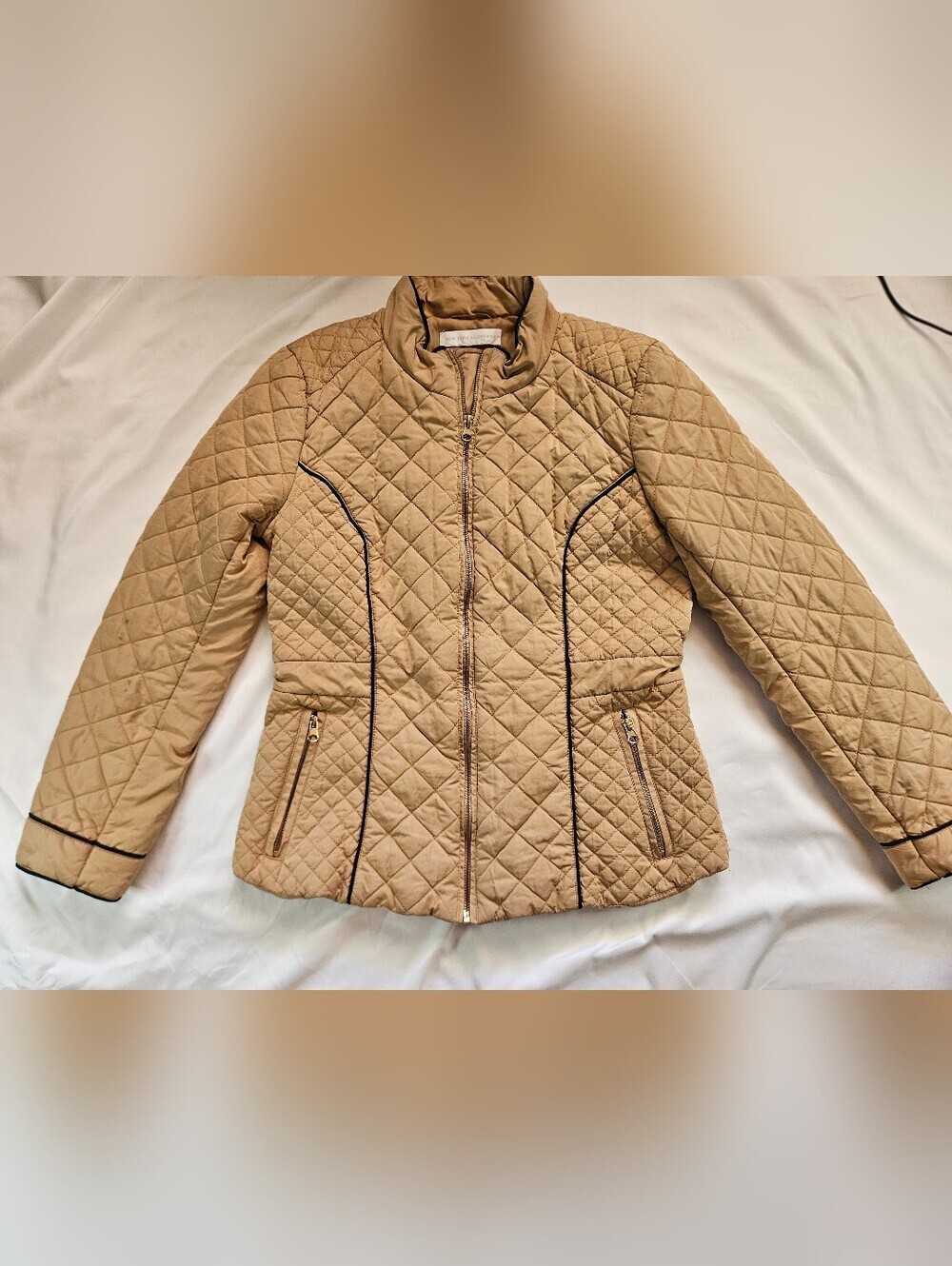 New York & Company Womens Gold Quilted Long Sleeve Zip Up Jacket Size Medium
